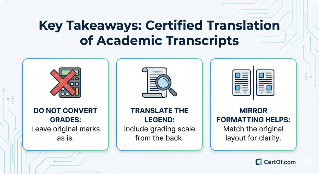 key takeaways for certified translation of academic transcripts