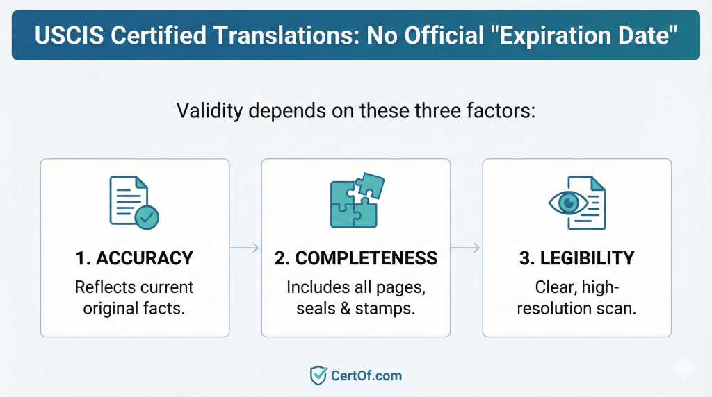 how long is a certified translation valid for uscis key takeaways card
