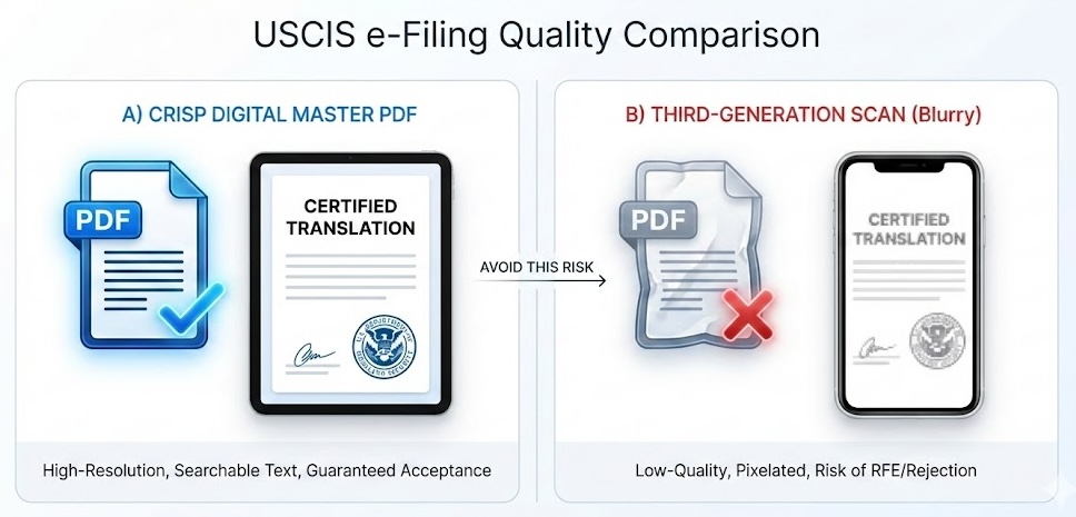 uscis e filing translation pdf quality comparison