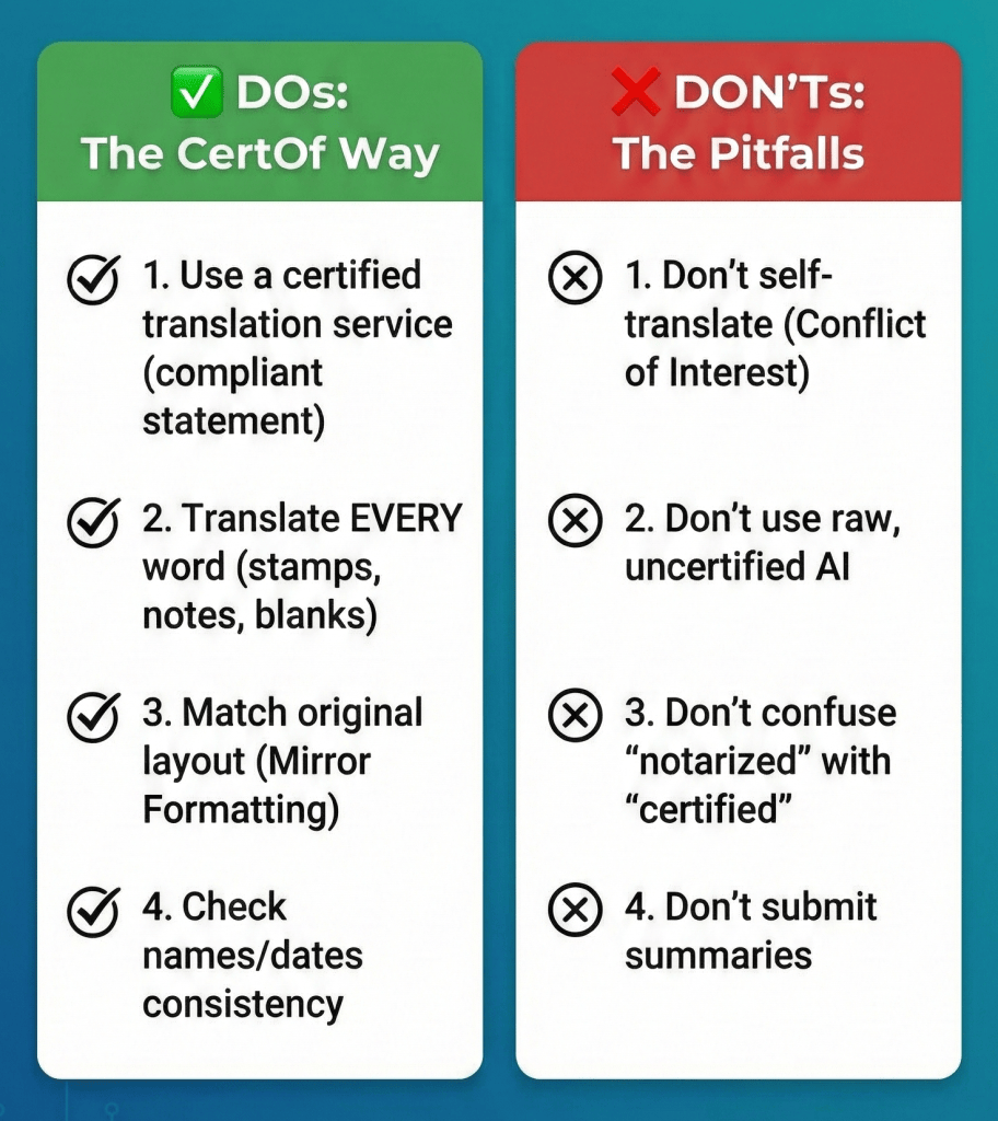 checklist to fix rejected uscis translation without new rfe