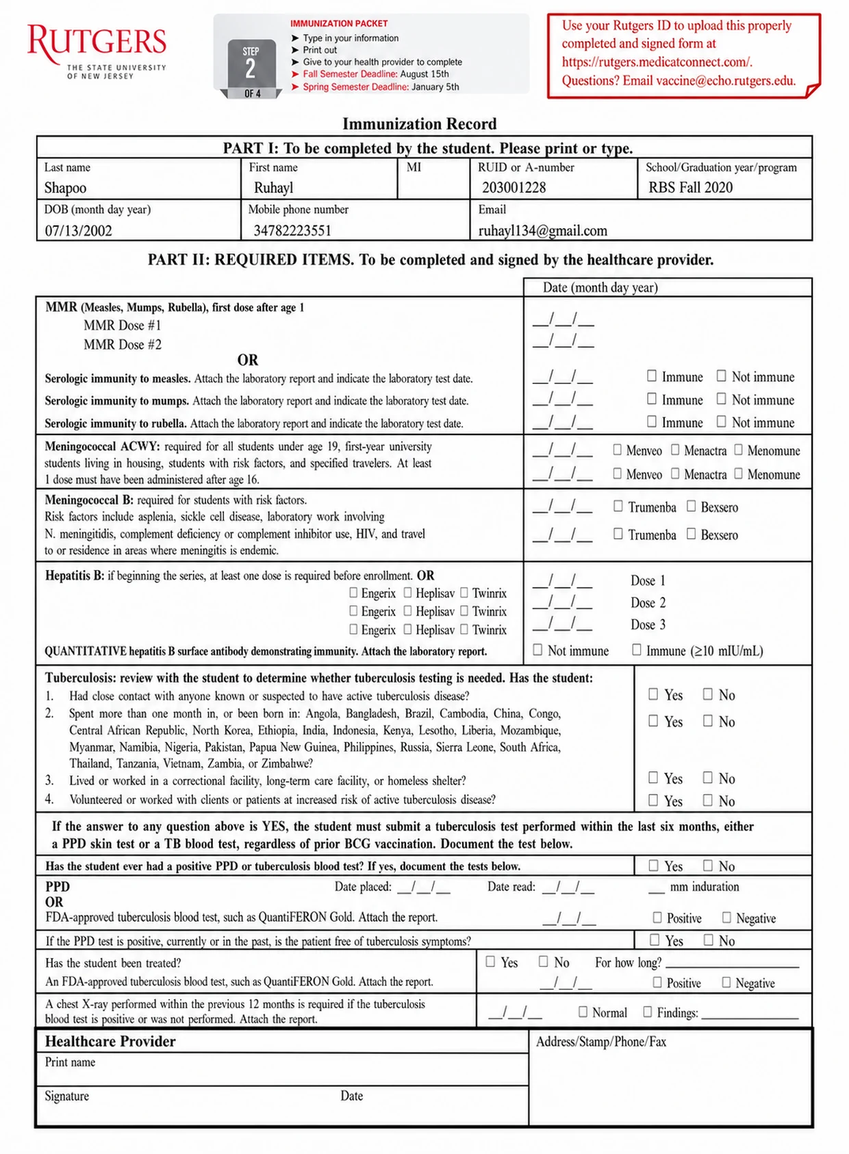 Vaccination Record - translated document in English