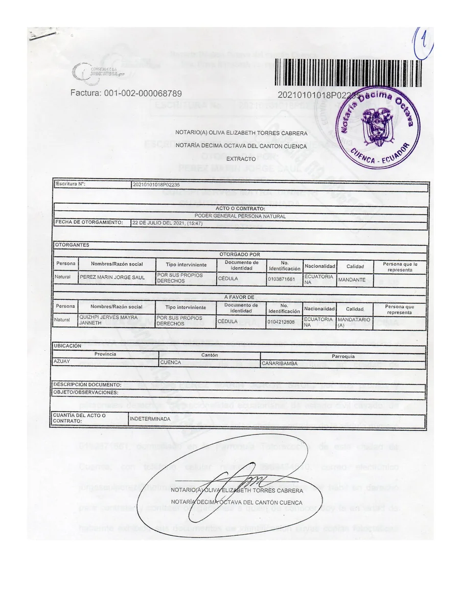 Original General Power of Attorney sample in Spanish