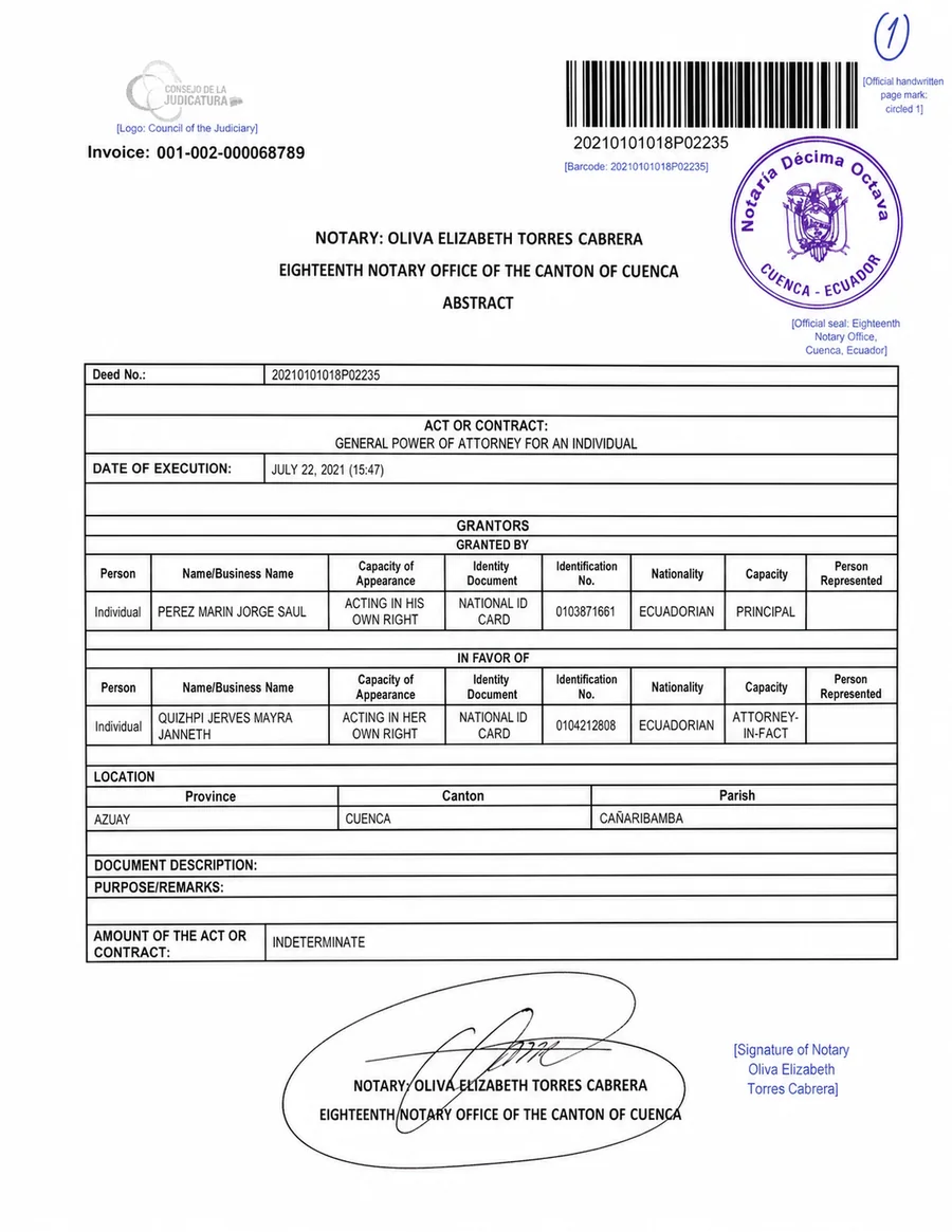 English certified translation sample of General Power of Attorney