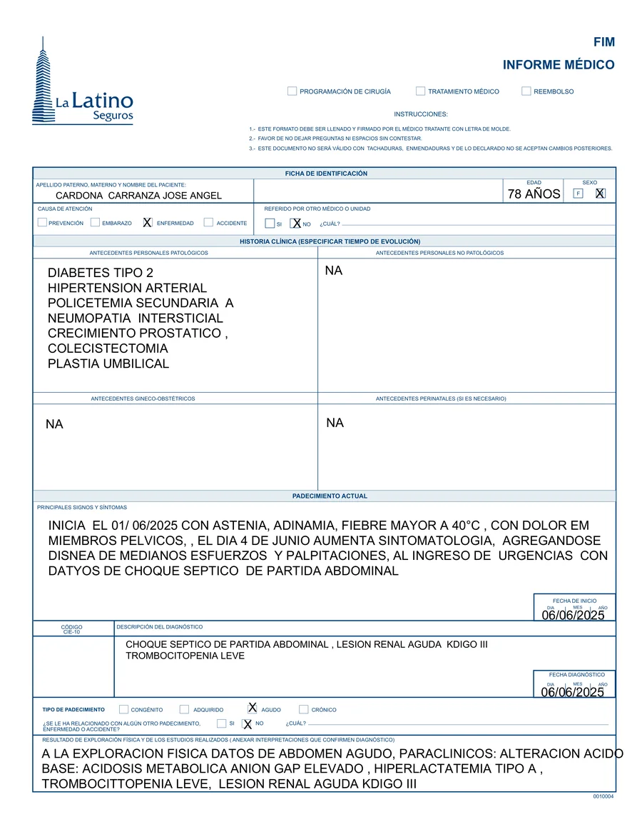 Медичний висновок — оригінал іспанською мовою